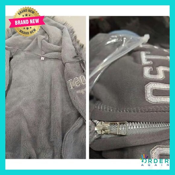 Y2K Zip Up Hoodie Fur Collar Crop Jacket Grunge Streetwear Vintage Polyester - Picture 6 of 8